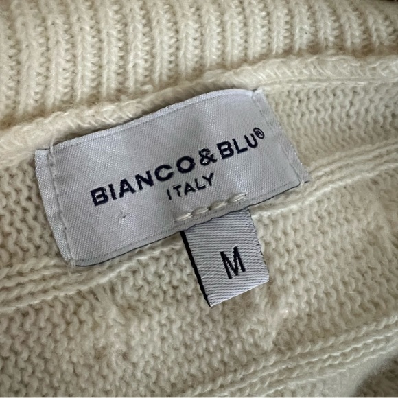 Bianco & Blu Cable Knit  Merino Wool Cashmere Blend Sweater Ivory White M - Picture 2 of 11